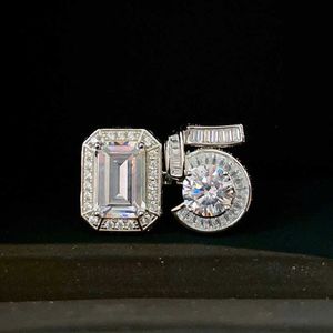 Top Brand Pure 925 Sterling Silver Jewelry Emerald Cut Letter 5 Designringar Big Diamond Rings Engagement Wedding Luxury Jewelry282p
