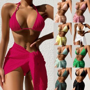 Nuovo costume da bagno europeo e americano senza schiena sexy sexy a colori solidi in mesh galda bikini set a tre pezzi