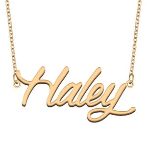 Haley nome colar pingente para mulheres namorada presentes placa de identificação personalizada crianças melhores amigos jóias 18k banhado a ouro aço inoxidável