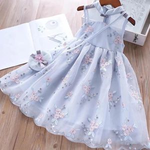 Vestidos de menina coreia verão meninas vestido bordado cheongsam crianças retrô rendas roupas infantis