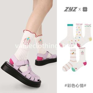 Rönesans Yaz İnce Polka Dot Orta uzunlukta çoraplar, kızlar için ahşap kulak kenarları ile Çizgili Renk Engelleme Kilitli Çoraplar Çocuklar için