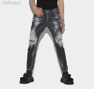 Mäns jeans dsq Phantom Turtle Mens Black Squat Super Twinky Denim Jeans Classic Man Hip Hop Rock Moto Casual Ripped Skinny Denim Biker Pants 240305