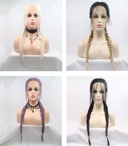 Syntetyczne peruki Ombre Braid Black Braided Lace Front Perg Blonde 2 Braids