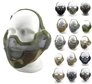 耳の保護付きの戦術エアソフトマスク屋外射撃保護ギアv2メタルスチールワイヤーメッシュハーフフェイスNO030043033659