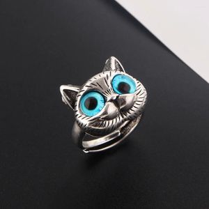 Anelli a grappolo Fashion Silver Color Fat Cat Eyes Blue Anello per uomini RETRO ACRILICO Coppia Women Party Gioielli all'ingrosso