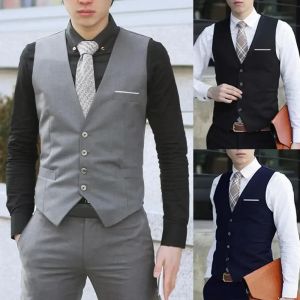 Vests 2021 Breasted Waistcoat Sleeveless Business Mens Vests Double Wedding Men Gilet Costume Vest Homme Brand Fashion Suit Slim