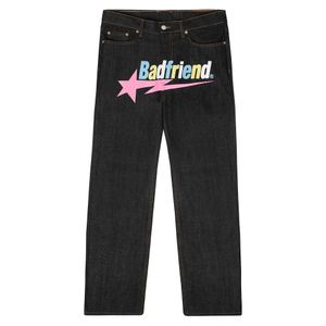 2023 Ny Haruku Fashion Punk Rock Wide Foot Trousers Streetwear Y2K Jeans Hip Hop Bad Friend Letter Printing Baggy Black Pants