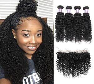 Allove Extensões Indianas Tramas Em Linha Reta Com 13x4 Lace Fechamento Frontal Onda de Água 4 pcs Pacotes de Cabelo Humano Kinky Curly Brasileiro fo9325813