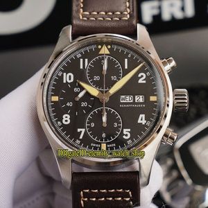 Nowa wersja ZF Top Version Pilot Spitfire Fighter Series Bronze Case 387903 Black Dial ETA A7750 Chronograph Mechanical Mens Watch Stopwat3042