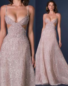 Romantic A Line Wedding Dress Backless Spaghetti Straps Sequins Bridal Gowns Sweep Train Vestidos De Novia Custom Size