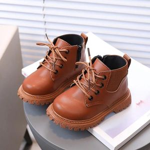 Boots Autumn Winter Winter Kids Non-Slip Leather Leather Childring Rubber Rubber Offole Ond