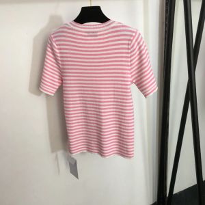 T-shirt FA0121802890 mode Ny casual anpassad rosa liten doftknapp Kontrast randig shortsleeved stickad topp, rosa, blå,