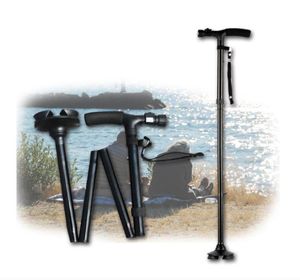 Folding Old Man LED Light Safety Walking Stick 4 Head Pivoting Trusty Base för Tandlebar Trekking vandringsstänger för äldste7423376