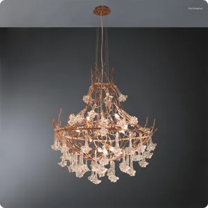 Pendantlampor Style Hall Lobby El Engineering Sales Department Stor ljuskrona Pure Copper Branch Crystal Lamp