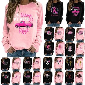 T-shirt Pink Ribbon Breast Cancer Awareness Long Sleeve Breast Cancer Awareness Shirts for Women Wear Month TShirt In October
