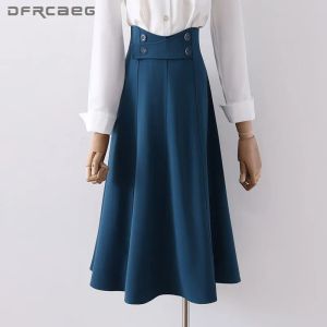 Dresses Summer Elegant Fashion Long Skirts for Women 2022 Casual High Waist Office Formal Ol Ladies Aline Saias Feminina Blue