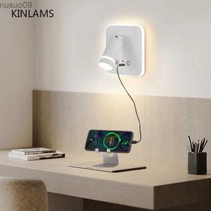 Vägglampa USB mobiltelefon laddningsbar vägglampa kreativ spotlight pekning typ-c vägglampa enkel sängläsning väggljus hotelllampa