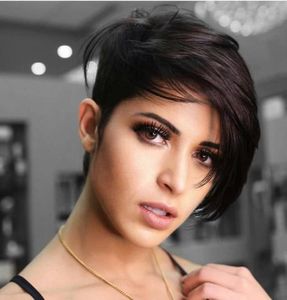 100 human hair short black wigs pixie glueless brazilian none lace wig african american machine made wig for women9732005