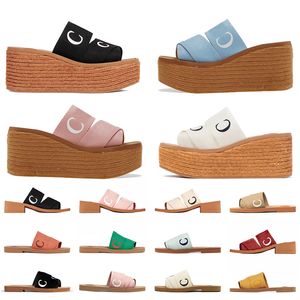 Top Quality Platform Wedge Sandals Famous Designer Women Linen Mila Woody Flat Mule Slides Cloud Soft Slippers Sandale White Black Beige Pink Beach Shoes Sliders