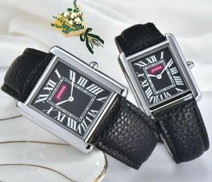 Top brand da uomo e da donna con quadrante romano, orologi con cassa quadrata, cinturino in pelle, movimento al quarzo, data automatica, oro rosa, colore argento, carino, amante del vestito da ragazzo, orologio, orologio, regali