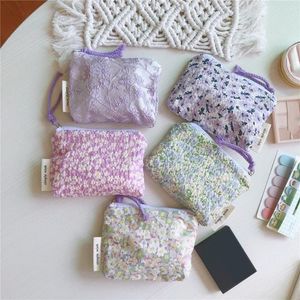 Sacos cosméticos pequena flor saco de algodão mini tecido mulheres viagem compõem produtos de higiene pessoal coreano feminino pequena bolsa com zíper caso bolsa de moeda