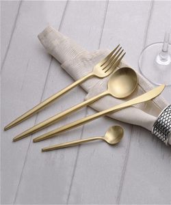 JANKNG 16PcsLot Gold Plated Cutlery Set Stainless Steel Dinnerware Set Tableware Knife Luxury TeaSpoon Fork Silverware Set8085793