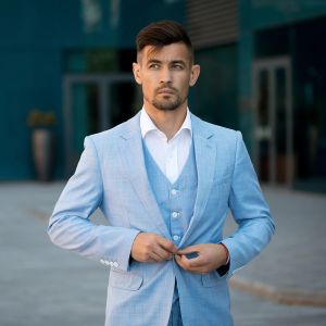 Abiti TIAN QIONG 100% poliestere Sky Blue Suit Uomo Slim Fit Leisure Business Abiti da sposa per uomo Terno Masculino Tuxedo 3 pezzi