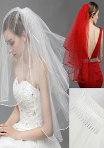 11054 Red Black Ivory White Bridal Tulle Veils With Comb 3 Layer Beautiful Veil For Wedding Bride 506585cm Engagement Accessor9410014