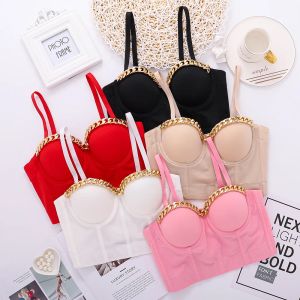 Camis Ins Style 2023 New Metal Chain Design Ballroom Costume Stage Party Club Push Up Bustier Crop Top Corset Bralette
