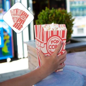 Take Out Containers Paper Popcorn Bags Disposable Red White Striped Bag Flat Bottom Candy Snack Container Movie Night Theater Carnival