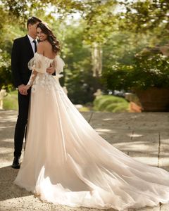 قبالة الكتف 2024 فساتين الزفاف الدانتيل الدانتيل ثياب الزفاف للعروس مثير tulle a line Vestidos de Novia