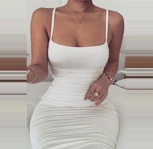 NADAFAIR STAGHETTI STRAP TICK BODYCON SURES Ruched Sexy Midi Summer White Tube Party Es Women Club dwie warstwy 1304023325