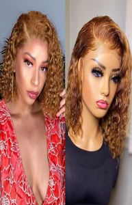 27 Color Short Curly Bob Wig Lace Front Human Hair For Women Brazilian Honey Blonde Kinky Curl Synthetic Closure Frontal Wigs1132012