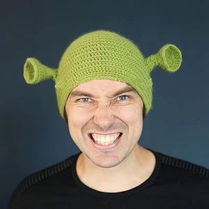 Basker monster shrek hatt ull vinter stickade hattar grönt parti roliga mössa skallar mössa för kvinnor män ren handgjorda df351