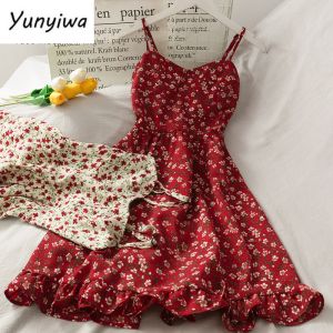 Dress Chic Ins Hot Two Layers Mini Dress Women Fashion Chiffon Spaghetti Strap Beach Dress Korean Girl Short Summer Dress