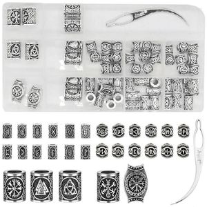 Hair Clips Rune Character Beads Beard For Men 61 Pieces Set Runes Norse Dreadlock