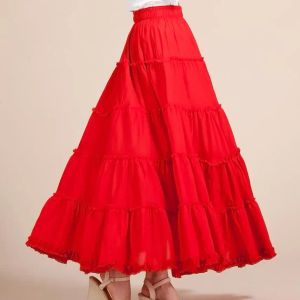 Klänningar nya sommarkvinnor kjol linnor bomull vintage långa kjolar elastiska midja boho maxi kjolar