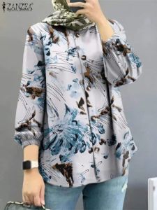 Tops Vintage Women Printed Long Sleeve Shirt Autumn Bohemian Floral Blouse 2023 ZANZEA Abaya Muslim Tops Casual Ramadan Turkey Blusas