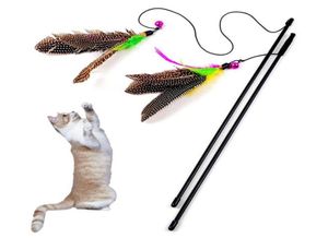 Zabawki Cat Funny Toy Stick Feather Różdżka z małą myszką klatką plastikową sztuczną kolorowe zapasy zwiastuna 8924616