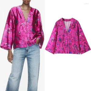 Women's Blouses Printed Kimono Shirt For Woman Spring Summer Japanese Style Deep V-Neck Long Sleeve Chic Loose Straight Female Tops