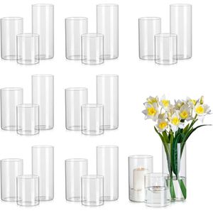 24 pçs vasos de vidro para peças centrais vaso a granel furacão castiçais para pilar velas mesa de casamento vasos de cilindro claro conjunto 240228
