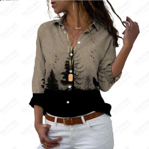 Camisa polo estampada botão manga comprida camisa feminina vintage flor estampa casual manga solta cardigan elegante estampa temperamento top