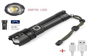 Ficklampor facklor höga kraftfulla 5000 lumen USB -laddningsbara zoom LED XHP70 Taktisk LAMP15039252