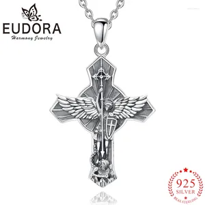 Pendants Eudora 925 Sterling Silver St. Michael Archangel Necklace Cross Vintage Wing Pendant Religious Jewelry Gift To Men Women