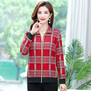 Jackets 2023 New Spring and Autumn Short Style Thin Polo Neck Long Sleeve Coat Middle Age Top Thin Zipper Office Lady Women's Shirt