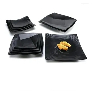 Pratos preto fosco placa melamina talheres lanche quadrado plástico jantar suprimentos de cozinha comercial rotisserie pratos laterais