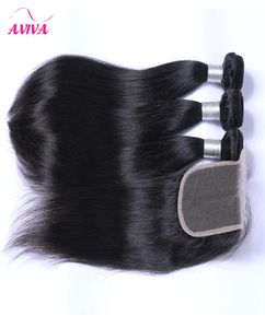 8A Brazilian Peruvian Malaysian Indian Cambodian Straight Virgin Hair Weaves 3 Bundles With Lace Closures Cheap Remy Human Hair Ex2643977