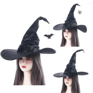 Berretti Cappelli Ragno nero Feste Oggetti di scena Accessori Pieghe di Halloween Berretto da mago Berretti da stregone Strega