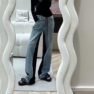 سراويل جينز جينز للسيدات غسل الجينز واللصق لخريف النساء الجديد عالي الخصر التخسيس غير الرسمي ساق الساق الواسعة الساق على نطاق واسع K9C9