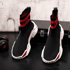 With Shoe Box Men's Designer Casual Socks Short Boots Knitted Sports Shoes High Top Board Shoes Elevated Inner Height Outdoor Running Shoes